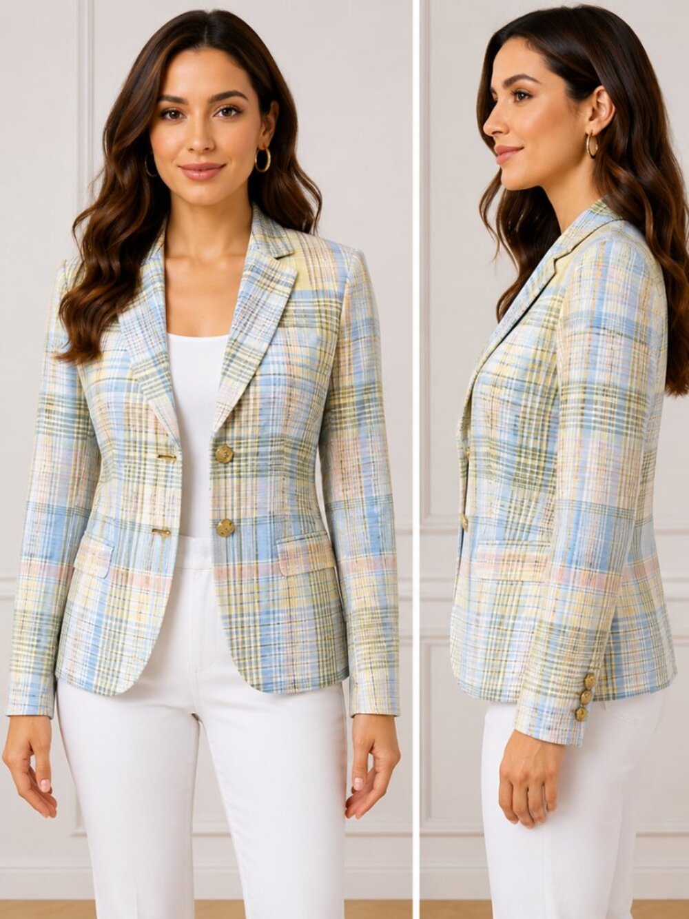 Talbots Pastel Plaid Tailored Blazer-Size Small